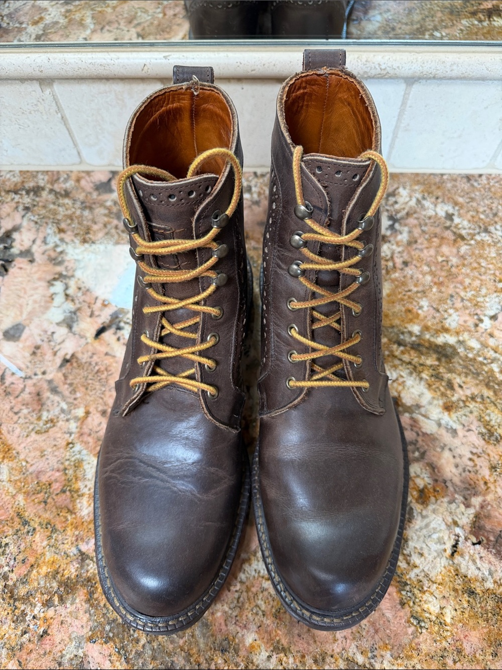 Allen Edmonds Dark Brown Leather Lace-Up Boots with Tan Laces